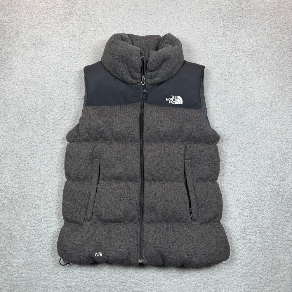 The North Face 700 Down Puffer Vest Mens Small Charcoal Grey Knit Puffer Vest